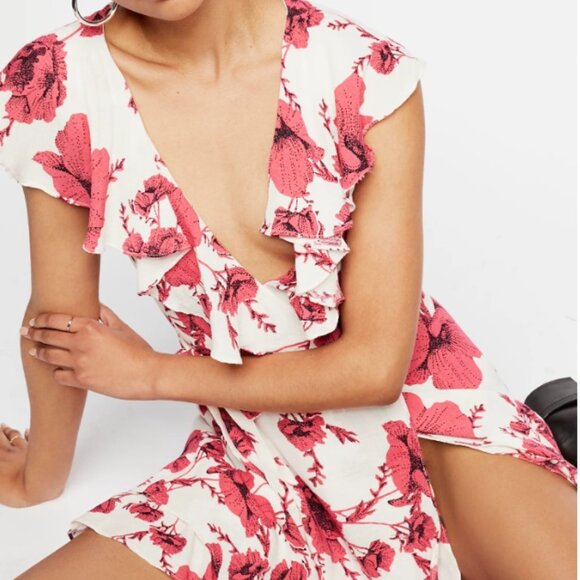 Free People French Quarter Mini Dress Pink Floral, Size XS Color: Ivory Combo - Picture 2 of 4